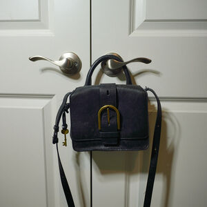 Women's Fossil Black Leather Crossbody Bag One Size with Gold Hardware